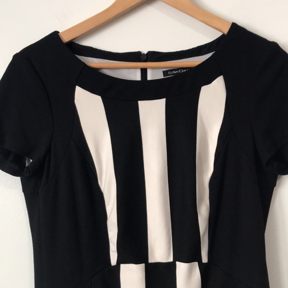 Luisa Cerano cap sleeve black white knee length career dress size 8 - Picture 3 of 10